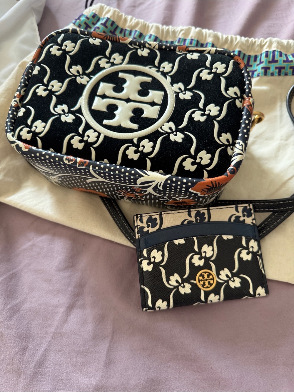 Tory Burch Black and Cream Printed Crossbody Bag